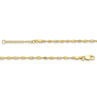 2.1mm Dorica Singapore Chain Anklet in Solid 14K Two-Tone Gold - 10"