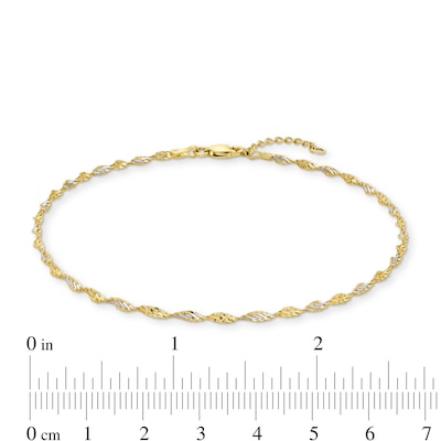 2.1mm Dorica Singapore Chain Anklet in Solid 14K Two-Tone Gold - 10"