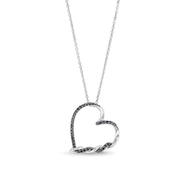 Circle of Gratitude® Collection 0.20 CT. T.W. Black Diamond Tilted Twist Heart Pendant in Sterling Silver - 19&quot;