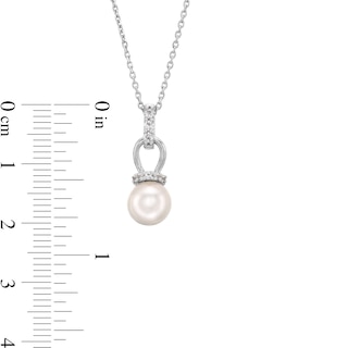 Freshwater Cultured Pearl and White Lab-Created Sapphire Pendant and Earrings Set in Sterling Silver