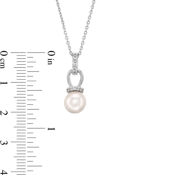 Freshwater Cultured Pearl and White Lab-Created Sapphire Pendant and Earrings Set in Sterling Silver