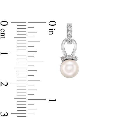 Freshwater Cultured Pearl and White Lab-Created Sapphire Pendant and Earrings Set in Sterling Silver