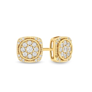 0.32 CT. T.W. Multi-Diamond Cushion-Shaped Stud Earrings in 10K Gold