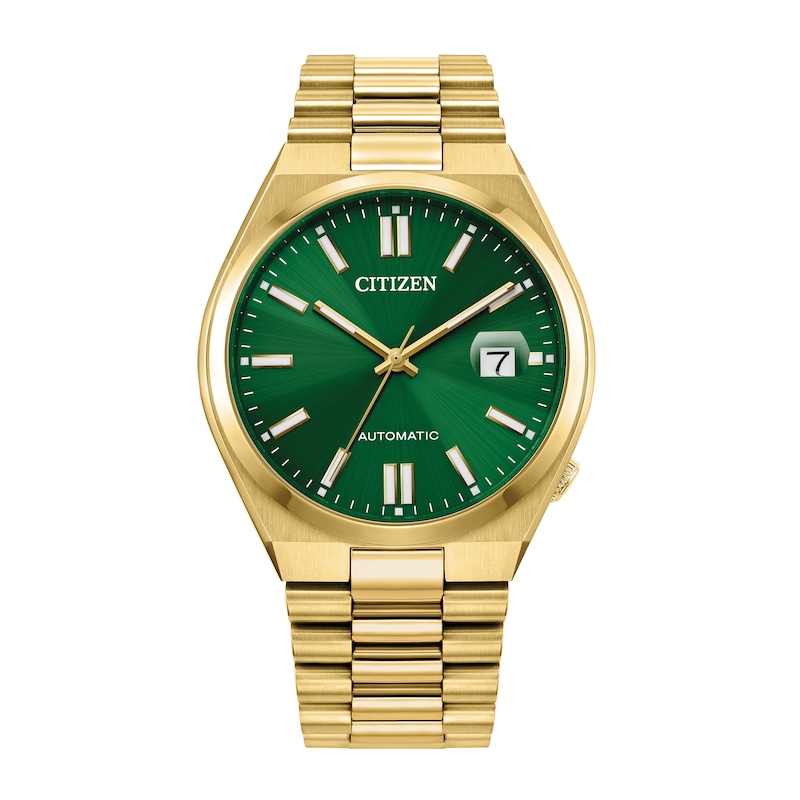 Men's Citizen Tsuyosa Automatic Green Dial Watch in Gold-Tone Stainless Steel (Model NJ0152-51X)|Peoples Jewellers
