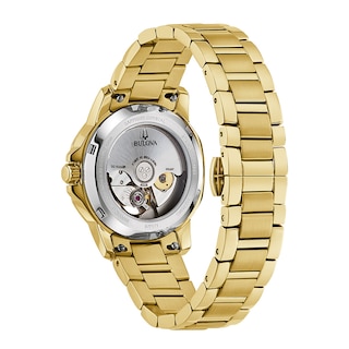 Ladies' Bulova Marine Star Black Mother-of-Pearl and Diamond Accent Watch in Gold-Tone Stainless Steel (Model 97P171)