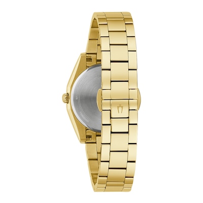 Ladies' Bulova Surveyor White Mother-of-Pearl and Diamond Accent Watch in Gold-Tone Stainless Steel (Model 97P172)