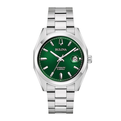 Men's Bulova Surveyor Green Dial Watch in Stainless Steel (Model 96B429)