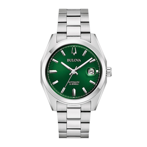 Men's Bulova Surveyor Green Dial Watch in Stainless Steel (Model 96B429)