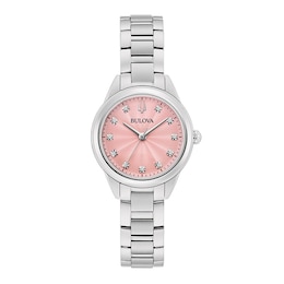Ladies' Bulova Sutton Pink Dial and Diamond Accent Watch in Stainless Steel (Model  96P249)