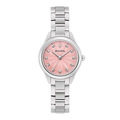 Ladies' Bulova Sutton Pink Dial and Diamond Accent Watch in Stainless Steel (Model  96P249)