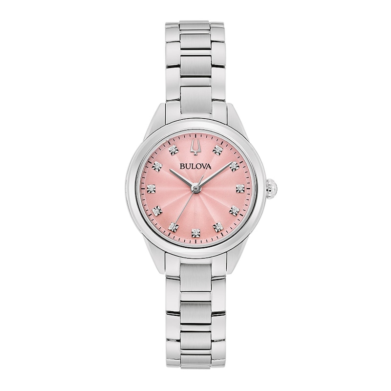 Ladies' Bulova Sutton Pink Dial and Diamond Accent Watch in Stainless Steel (Model  96P249)|Peoples Jewellers