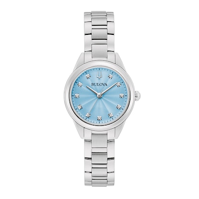 Ladies' Bulova Sutton Blue Dial and Diamond Accent Watch in Stainless Steel (Model 96P250)