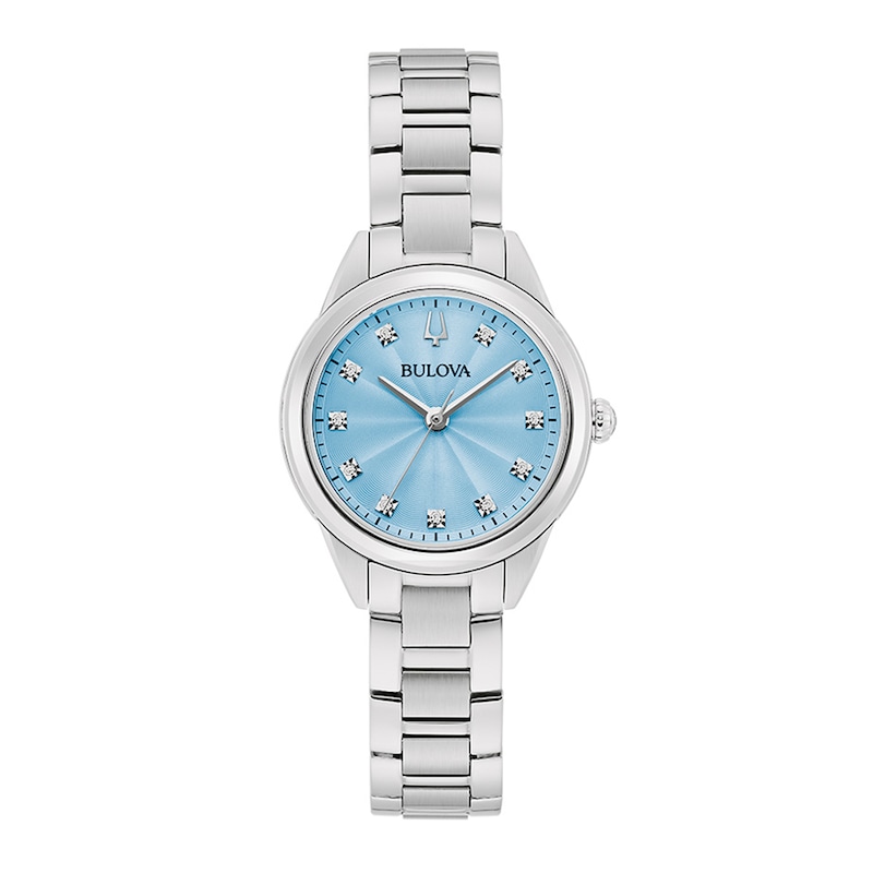 Ladies' Bulova Sutton Blue Dial and Diamond Accent Watch in Stainless Steel (Model 96P250)|Peoples Jewellers