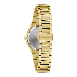 Ladies' Bulova Modern Black Dial Watch in Gold-Tone Stainless Steel (Model 97L175)