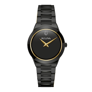 Ladies' Bulova Modern Black Dial Watch in Black Ion-Plated Stainless Steel (Model 98L314)