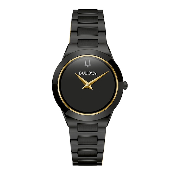 Ladies' Bulova Modern Black Dial Watch in Black Ion-Plated Stainless Steel (Model 98L314)