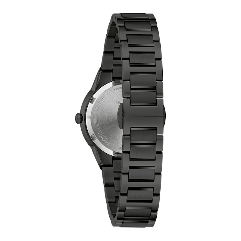 Ladies' Bulova Modern Black Dial Watch in Black Ion-Plated Stainless Steel (Model 98L314)