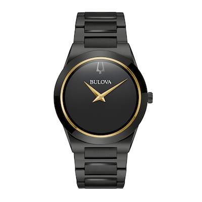 Men's Bulova Modern Black Dial Watch in Black Ion-Plated Stainless Steel (Model 98A313)