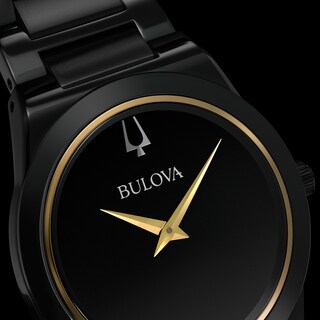 Men's Bulova Modern Black Dial Watch in Black Ion-Plated Stainless Steel (Model 98A313)