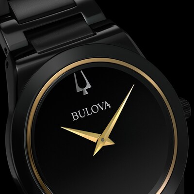 Men's Bulova Modern Black Dial Watch in Black Ion-Plated Stainless Steel (Model 98A313)