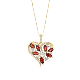 Garnet and White Lab-Created Sapphire Heart Pendant in Sterling Silver with 14K Gold Plate
