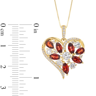 Garnet and White Lab-Created Sapphire Heart Pendant in Sterling Silver with 14K Gold Plate