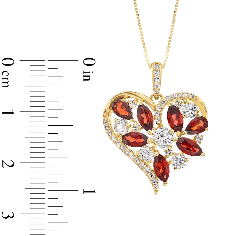 Garnet and White Lab-Created Sapphire Heart Pendant in Sterling Silver with 14K Gold Plate|Peoples Jewellers