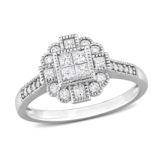 0.49 CT. T.W. Multi-Diamond Vintage-Style Engagement Ring in 14K White Gold