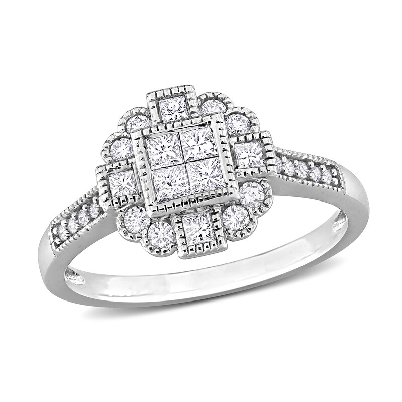 0.49 CT. T.W. Multi-Diamond Vintage-Style Engagement Ring in 14K White Gold