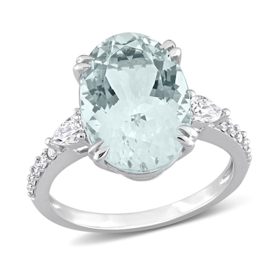 Oval Aquamarine and 0.41 CT. T.W. Diamond Ring in 14K White Gold