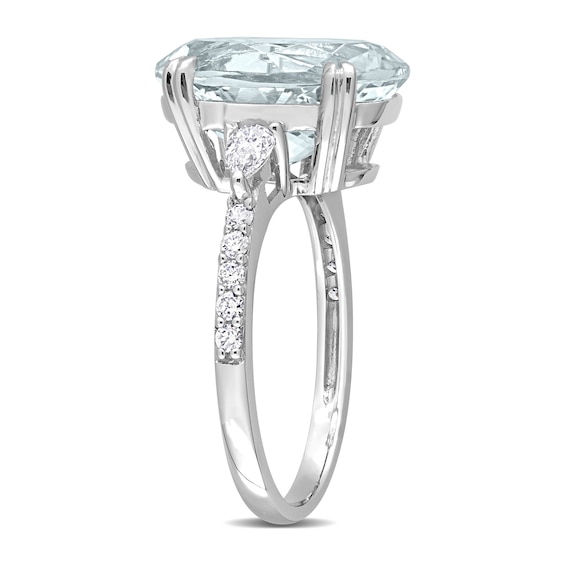 Oval Aquamarine and 0.41 CT. T.W. Diamond Ring in 14K White Gold