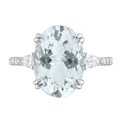 Oval Aquamarine and 0.41 CT. T.W. Diamond Ring in 14K White Gold