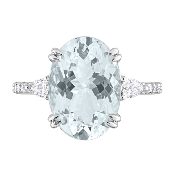 Oval Aquamarine and 0.41 CT. T.W. Diamond Ring in 14K White Gold