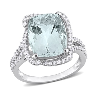 Elongated Cushion-Cut Aquamarine and 0.40 CT. T.W. Diamond Ring in 14K White Gold