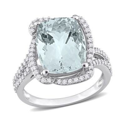 Elongated Cushion-Cut Aquamarine and 0.40 CT. T.W. Diamond Ring in 14K White Gold