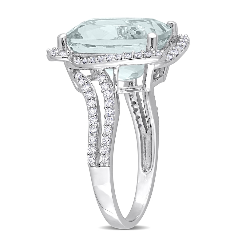 Elongated Cushion-Cut Aquamarine and 0.40 CT. T.W. Diamond Ring in 14K White Gold