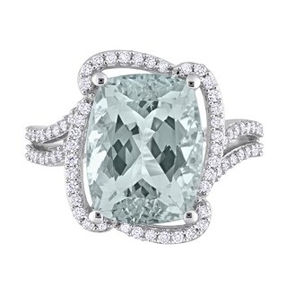 Elongated Cushion-Cut Aquamarine and 0.40 CT. T.W. Diamond Ring in 14K White Gold