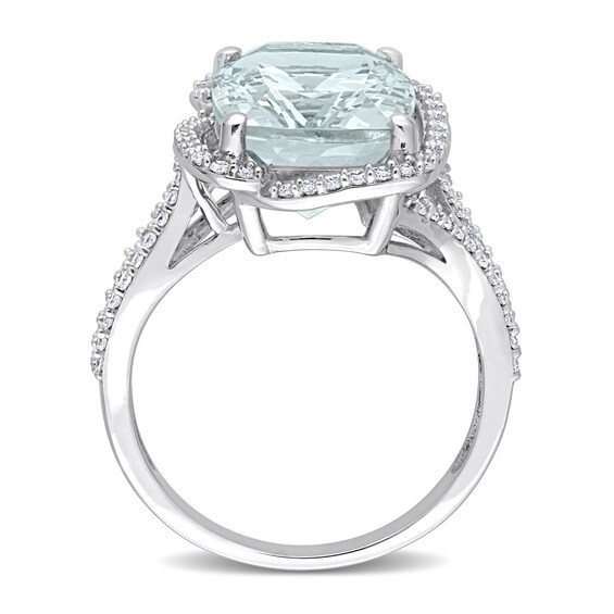 Elongated Cushion-Cut Aquamarine and 0.40 CT. T.W. Diamond Ring in 14K White Gold