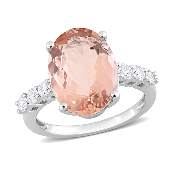 Oval Morganite and 0.42 CT. T.W. Diamond Ring in 14K White Gold