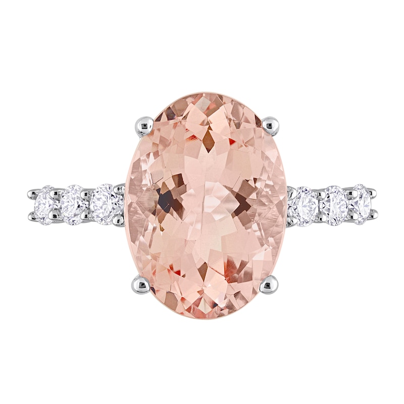 Oval Morganite and 0.42 CT. T.W. Diamond Ring in 14K White Gold