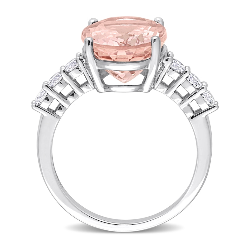 Oval Morganite and 0.42 CT. T.W. Diamond Ring in 14K White Gold