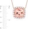 Thumbnail Image 2 of Cushion-Cut Morganite and 0.70 CT. T.W. Diamond Frame Pendant in 14K Rose Gold – 17”