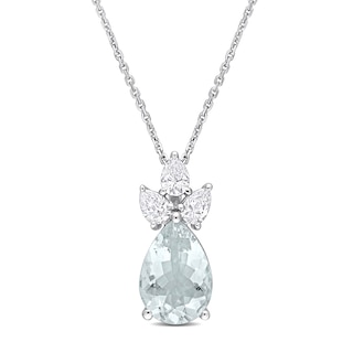 Pear-Shaped Aquamarine and 0.54 CT. T.W. Diamond Pendant in 14K White Gold – 18”