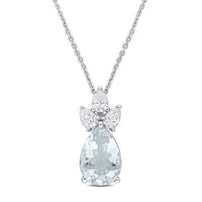 Pear-Shaped Aquamarine and 0.54 CT. T.W. Diamond Pendant in 14K White Gold – 18”