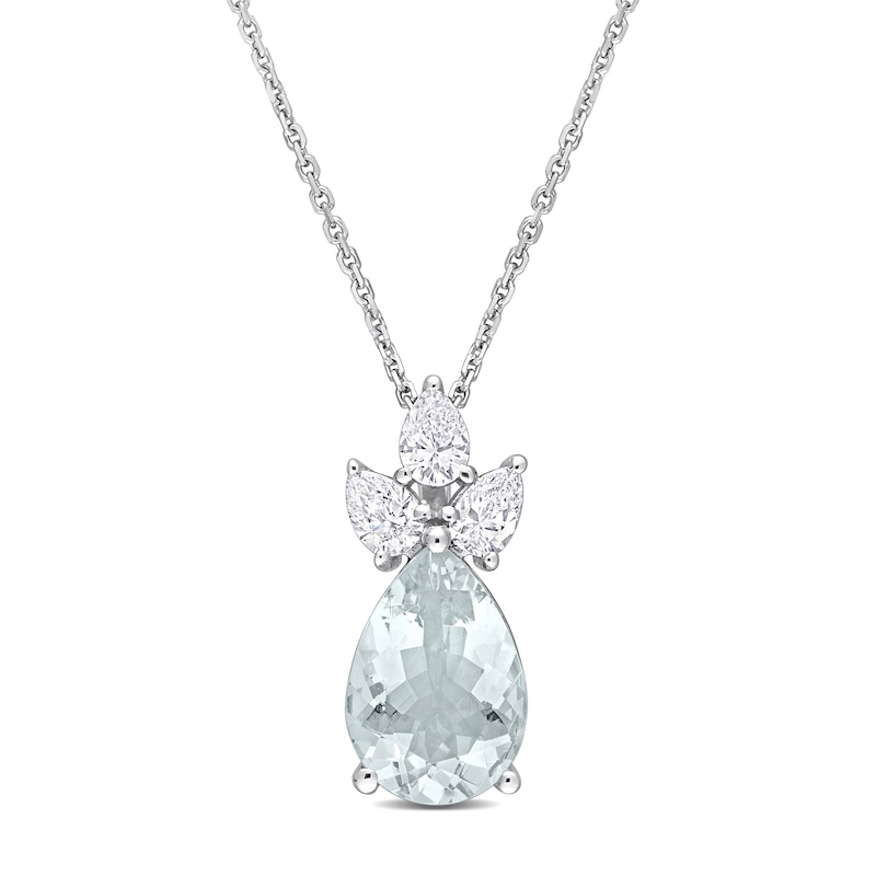 Pear-Shaped Aquamarine and 0.54 CT. T.W. Diamond Pendant in 14K White Gold – 18”|Peoples Jewellers