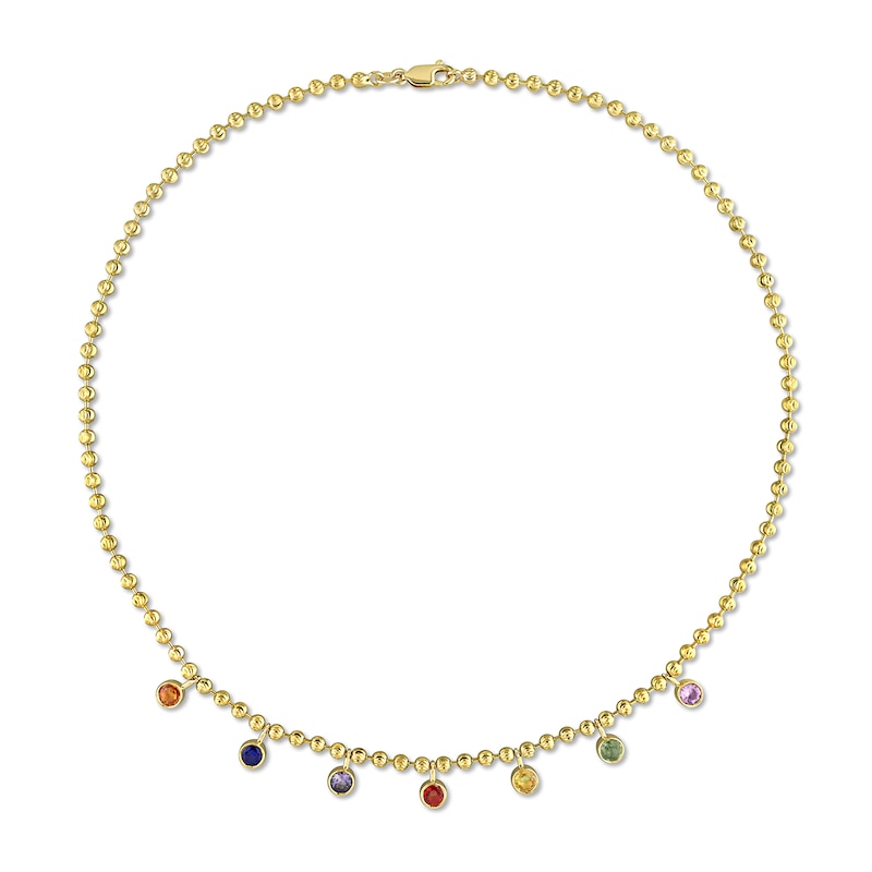 Multi-Color Sapphire Station Beaded Necklace in 10K Yellow Gold – 16”