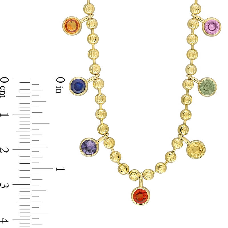 Multi-Color Sapphire Station Beaded Necklace in 10K Yellow Gold – 16”