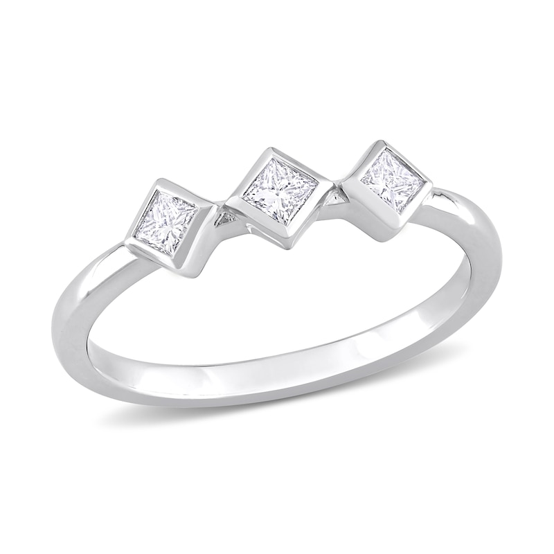 Main Image 1 of 0.24 CT. T.W. Princess-Cut Diamond Tilted Three-Stone Ring