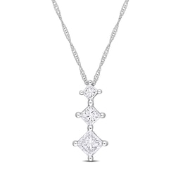 0.80 CT. T.W. Princess-Cut Diamond Three-Stone Pendant in 14K White Gold – 17”