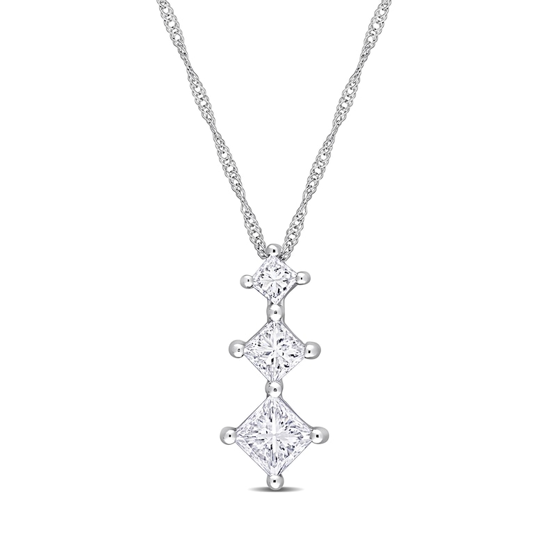 0.80 CT. T.W. Princess-Cut Diamond Three-Stone Pendant in 14K White Gold – 17”